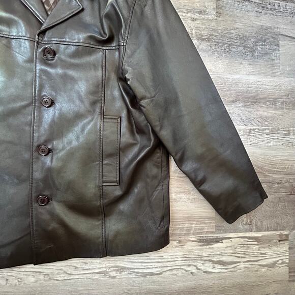 Heeli London Real Leather Jacket XL Brown Button Front Quilted Lined Coat - Picture 5 of 7